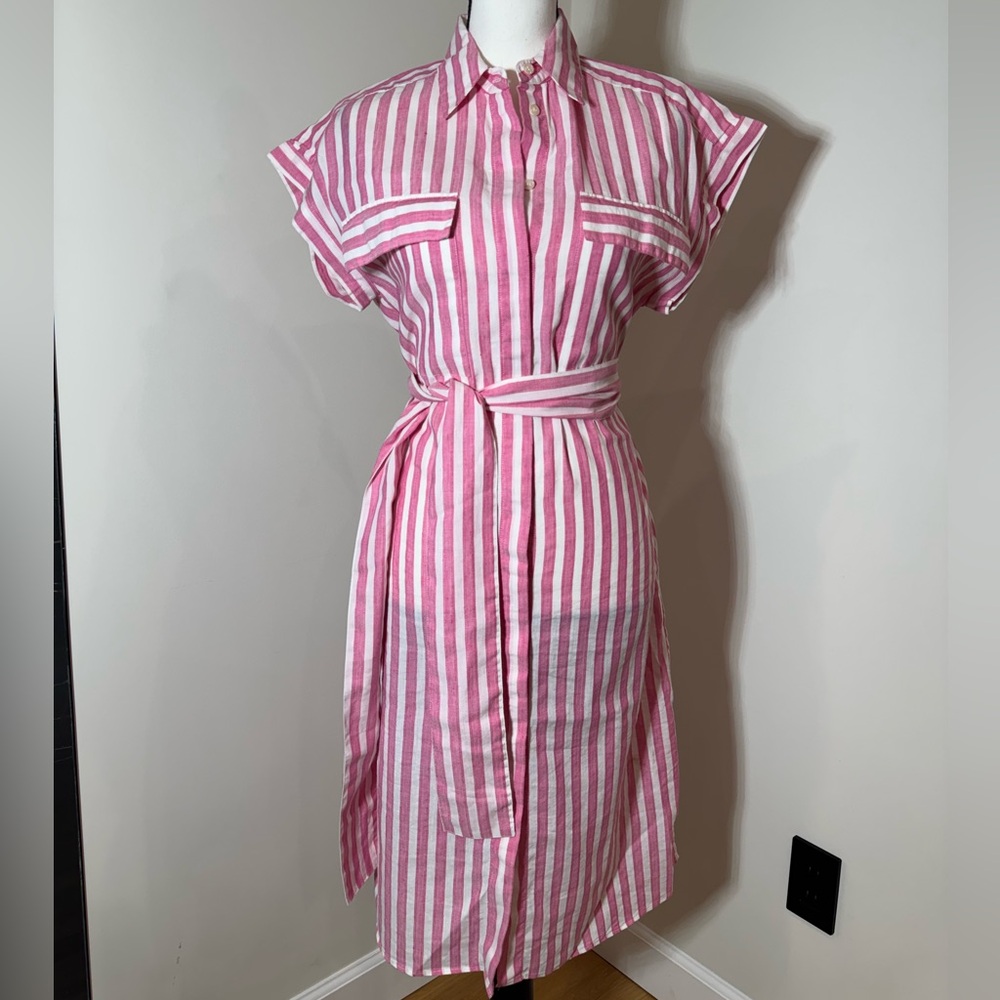 Hugo Boss C_Dinga Pink White Striped Shirt Dress NWT Size 2